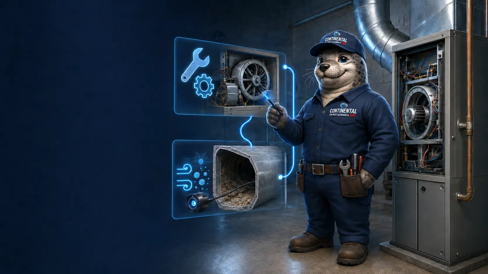 HVAC repair vs duct cleaning guidance with Conti directing two pathways toward HVAC repair or duct evaluation