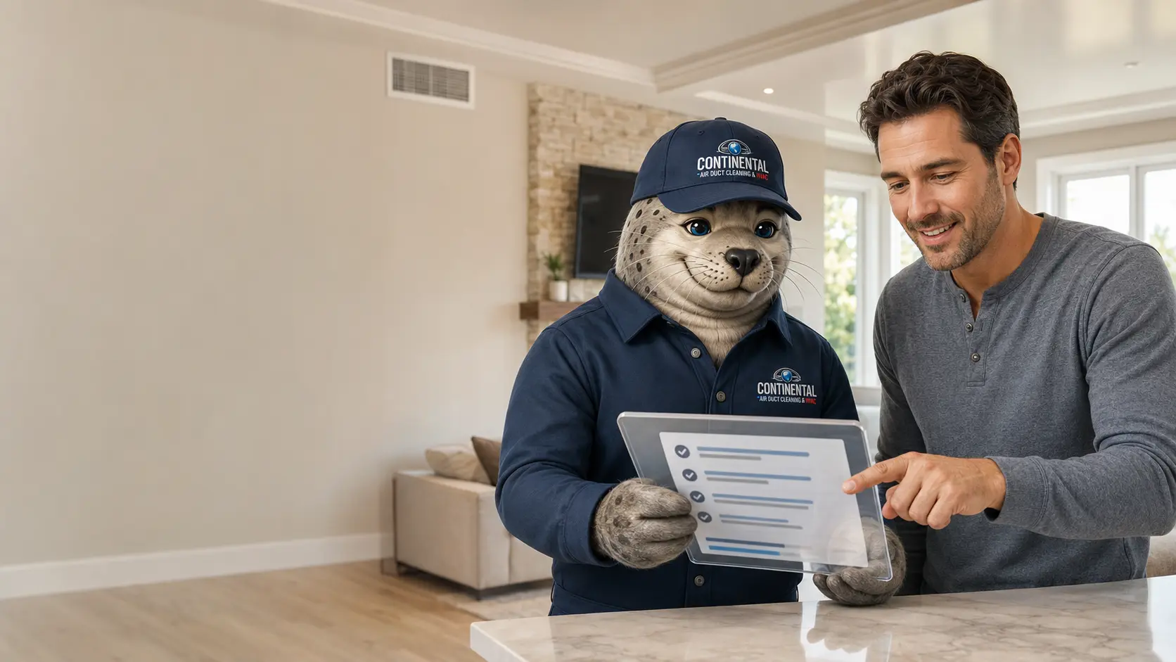 air duct cleaning cost DFW guidance with Conti reviewing a transparent estimate with a DFW homeowner
